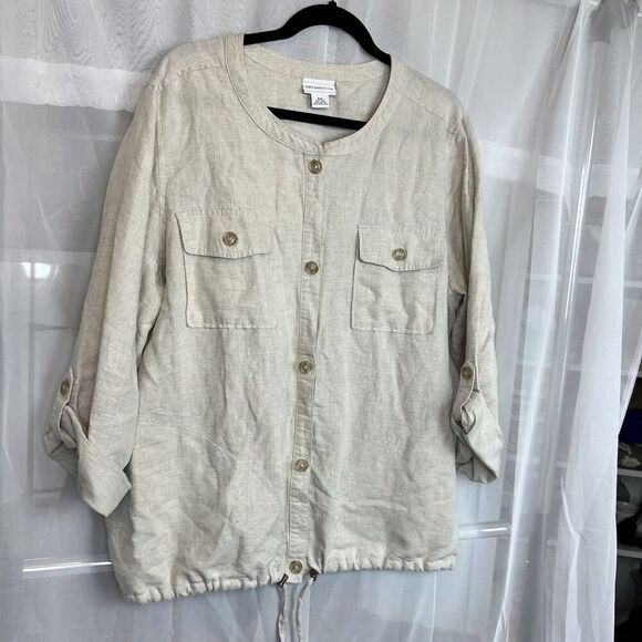 Liz Clairborne linen short sleeve button down XXL safari outdoor farmhouse - Picture 3 of 13